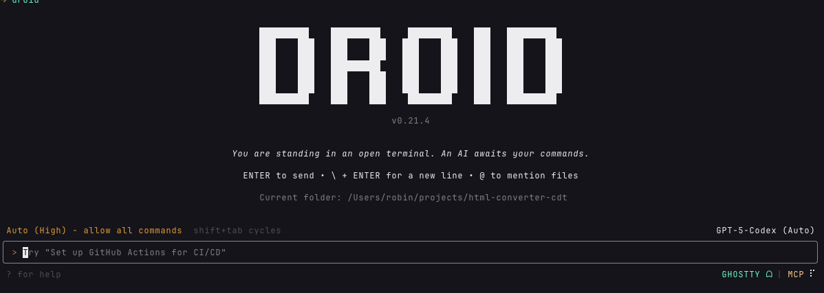Droid CLI Status Bar with Initializing Status